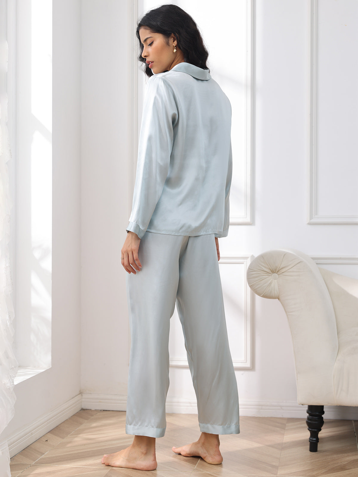 Seda Pura Button Up Pijamas de mujer
