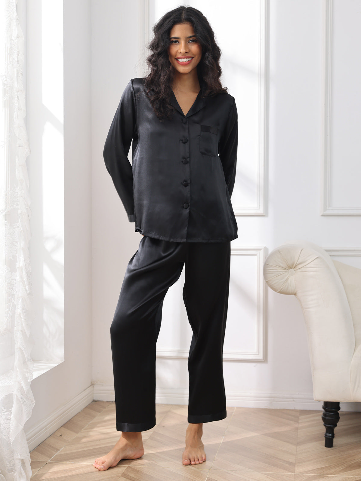 Seda Pura Button Up Pijamas de mujer