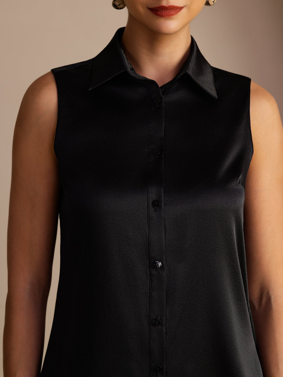 19 Momme Seda Sin Mangas Cuello Clásico Camisa