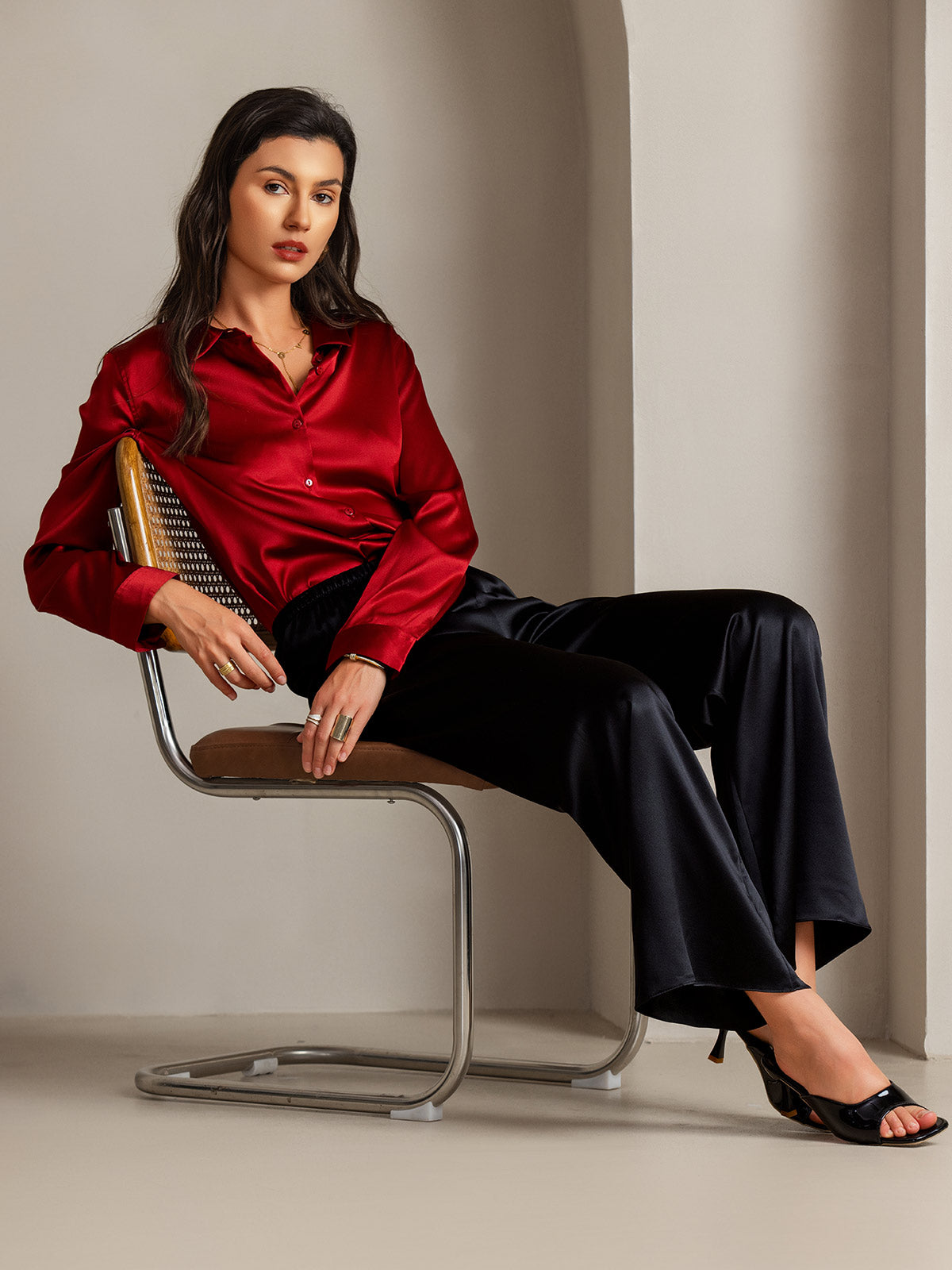 19Momme Aurora Cruz Seda con Cuello Básica  Camisa
