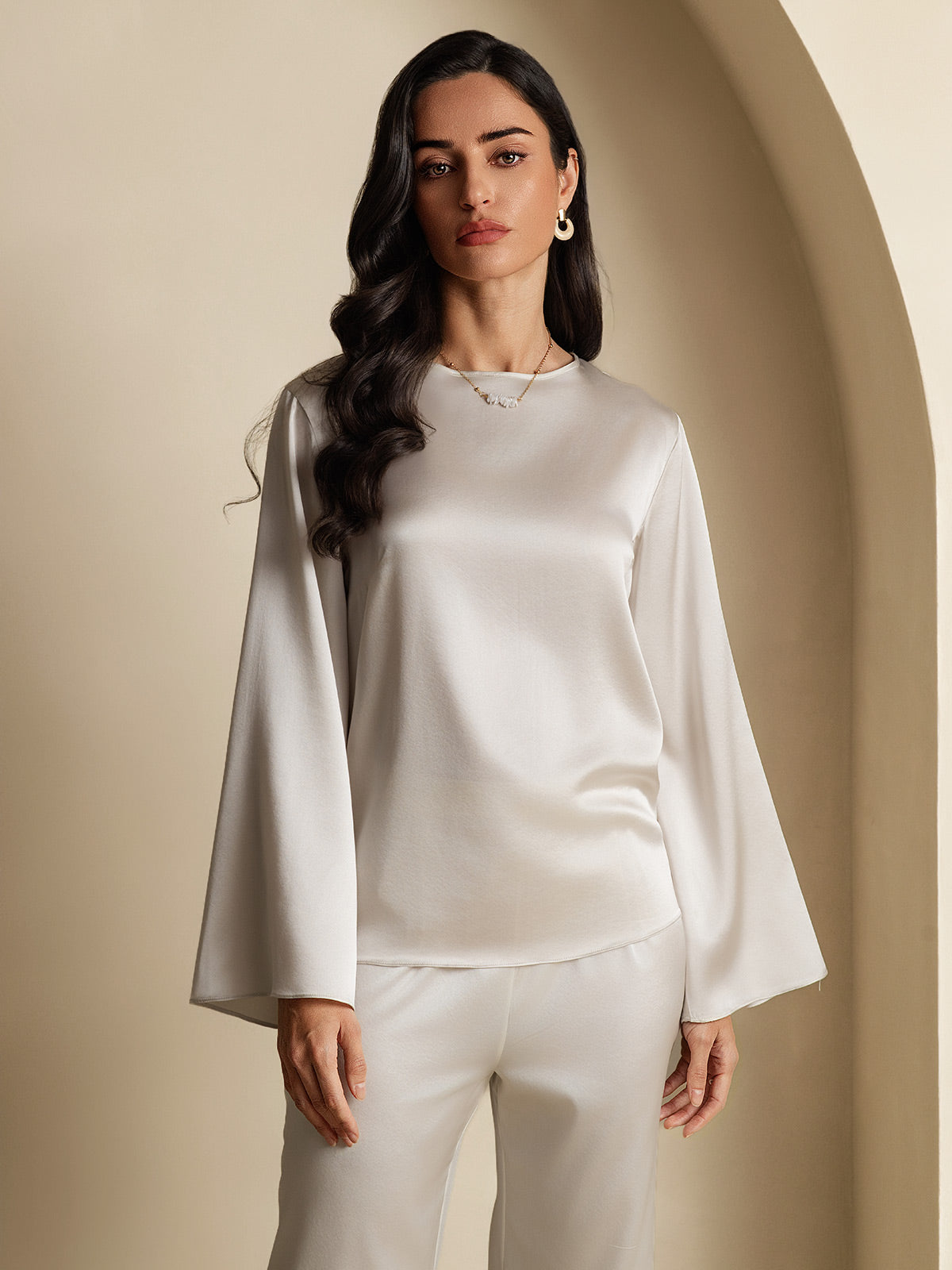 19Momme Seda Relajada Manga Larga Blusa