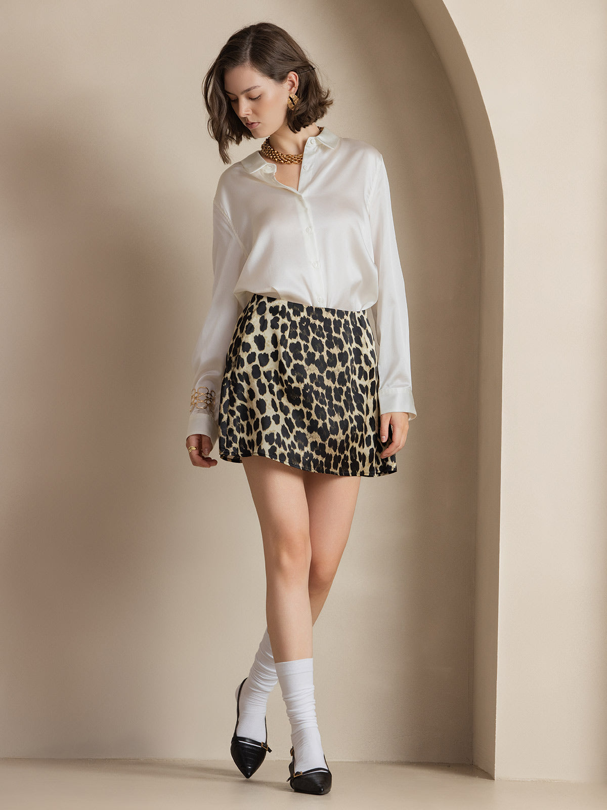 19Momme Aurora Cruz Seda con Cuello Básica  Camisa