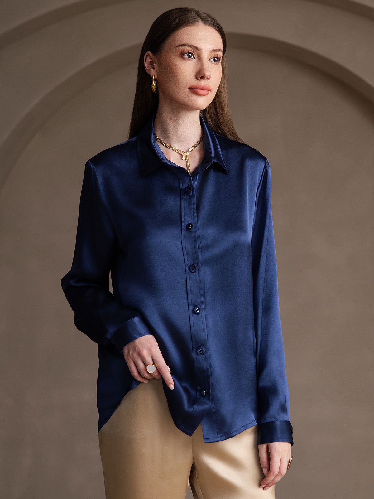 19 Momme Camisa Básica De Seda A La Moda