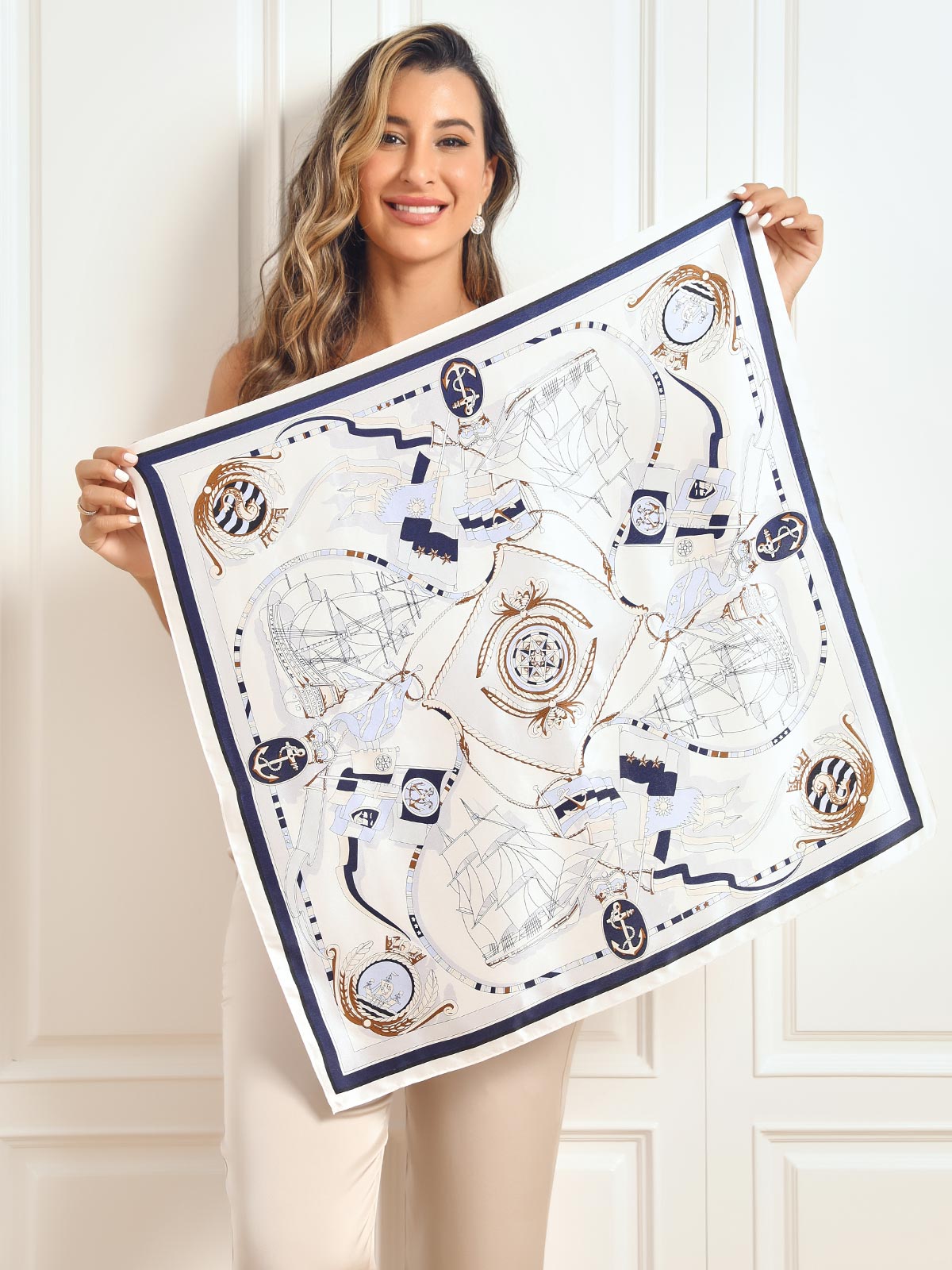Pañuelo cuadrado estampado de seda pura 68x68cm/26,8