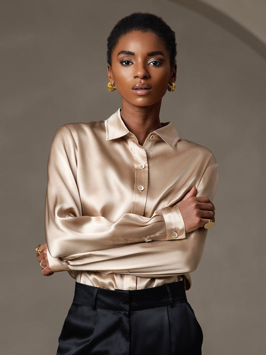 19 Momme Camisa Básica De Seda A La Moda