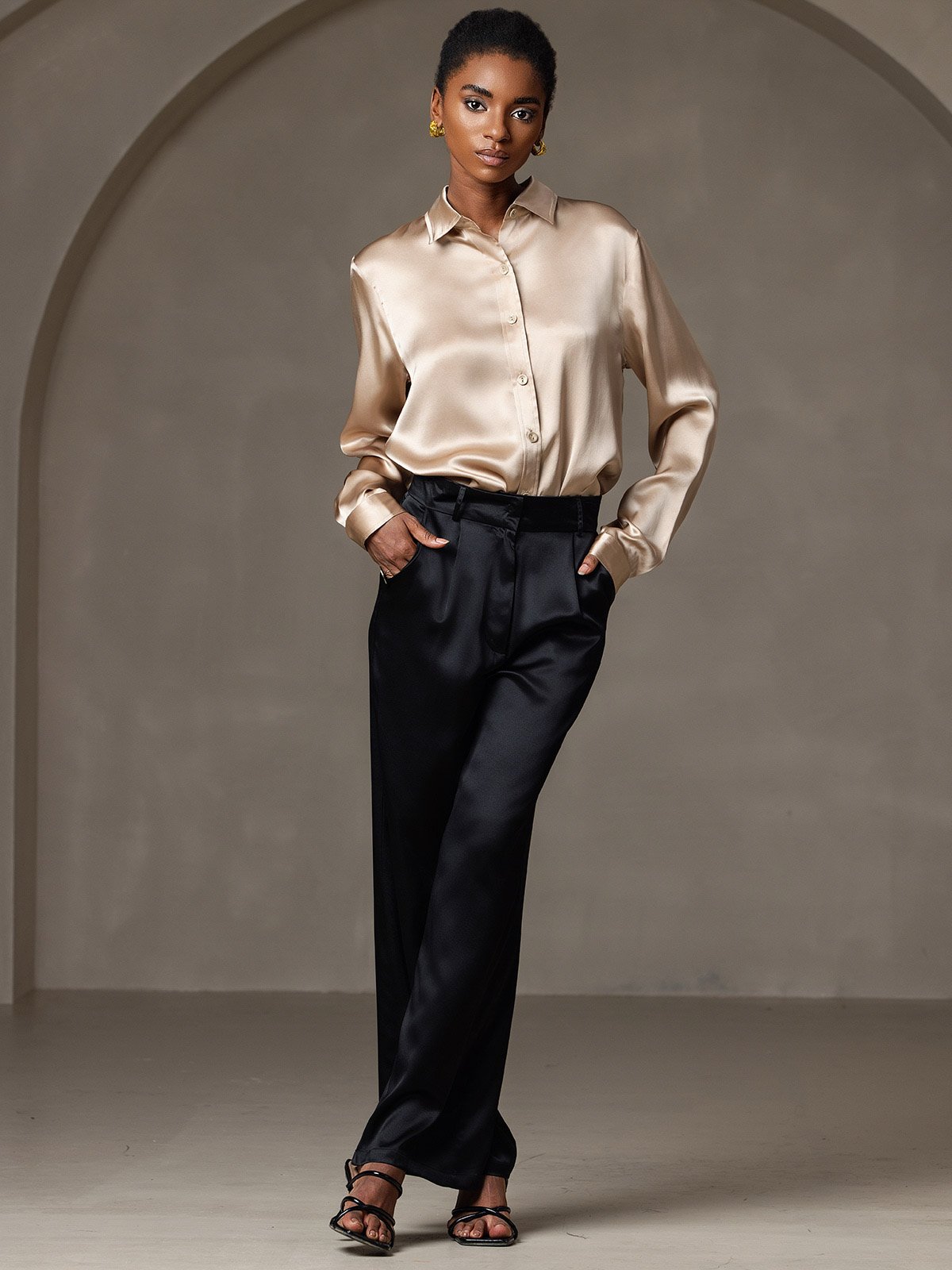 19 Momme Camisa Básica De Seda A La Moda