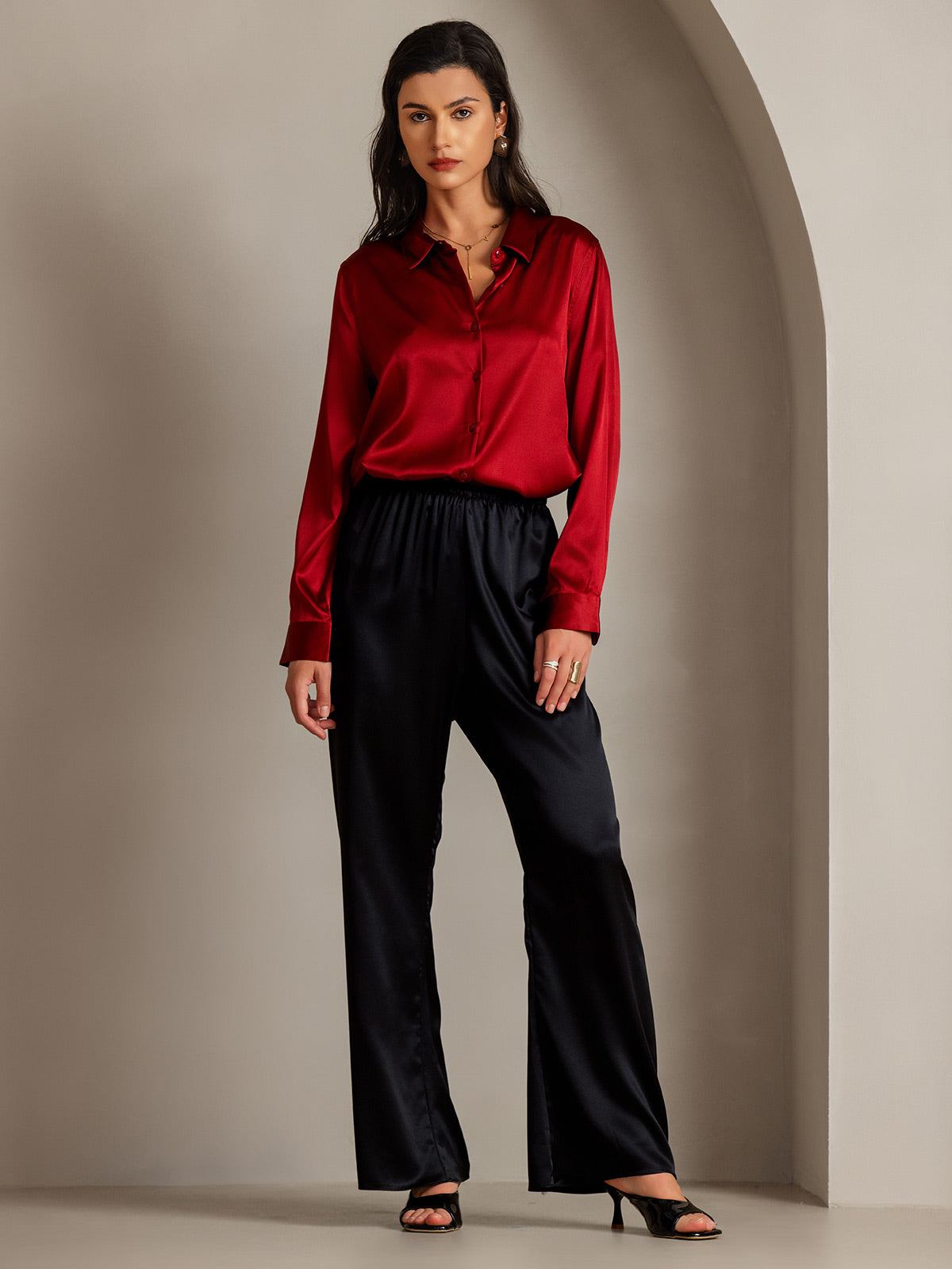 19Momme Aurora Cruz Seda con Cuello Básica  Camisa