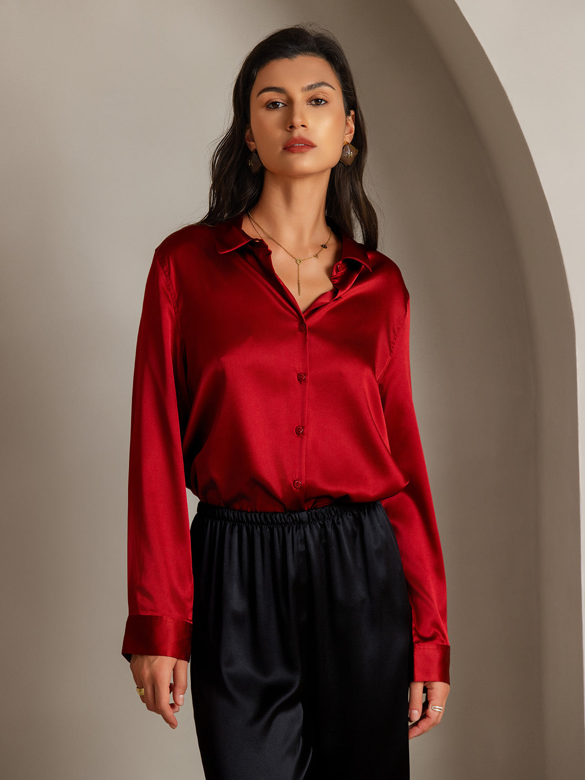 19Momme Aurora Cruz Seda con Cuello Básica  Camisa
