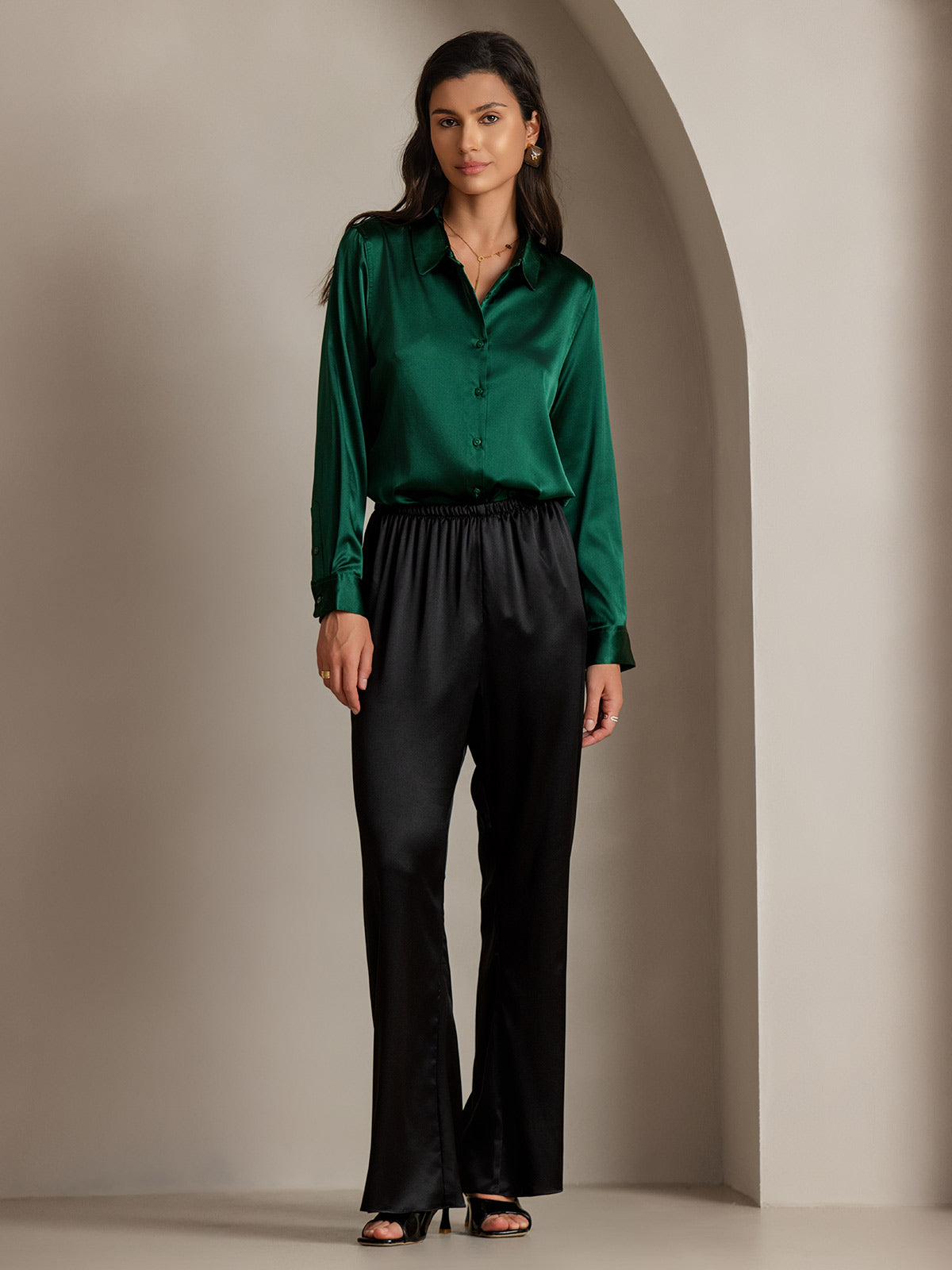 19Momme Aurora Cruz Seda con Cuello Básica  Camisa