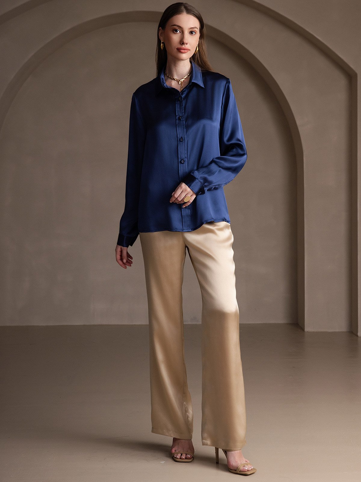 19 Momme Camisa Básica De Seda A La Moda