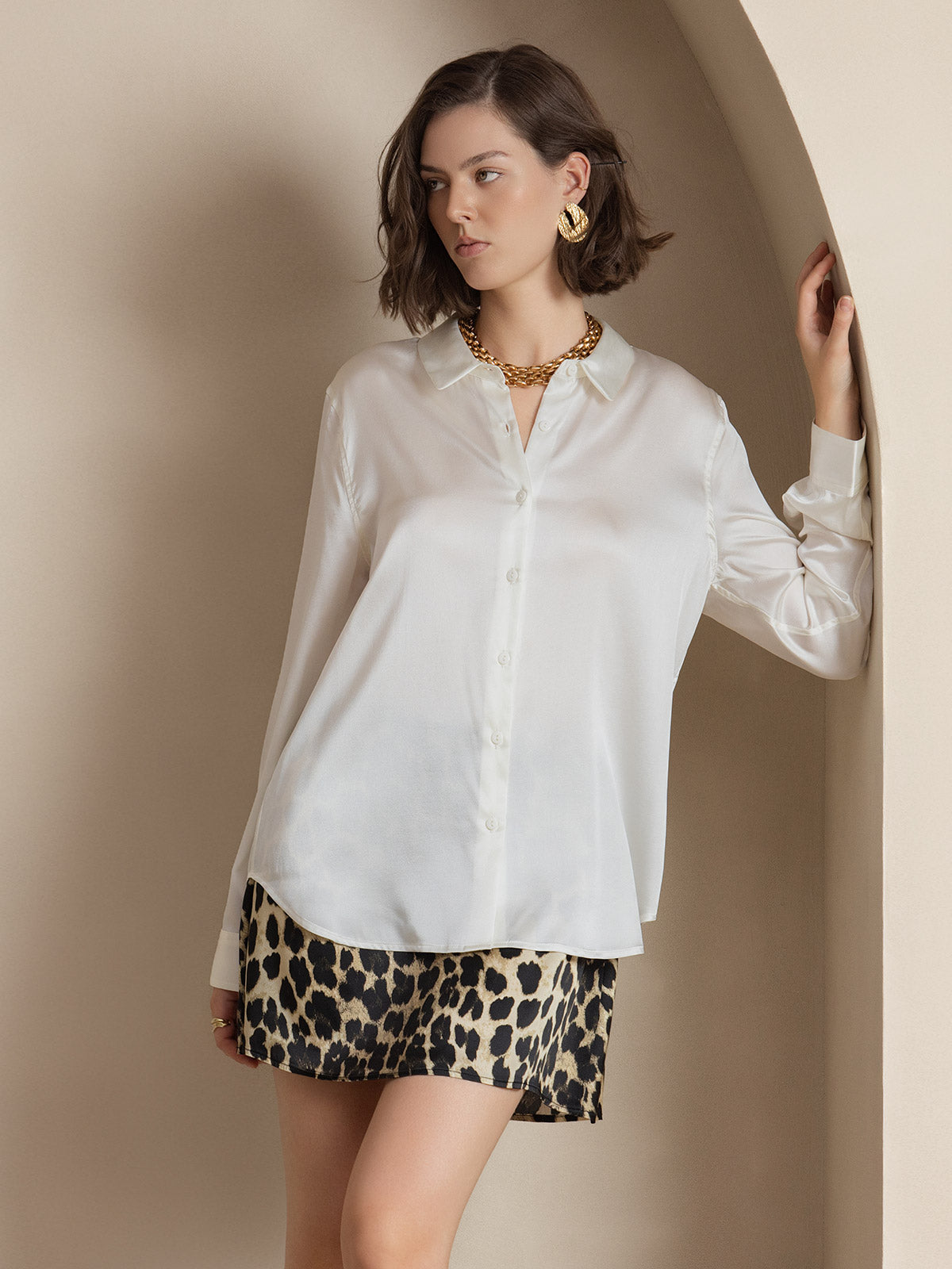 19Momme Aurora Cruz Seda con Cuello Básica  Camisa