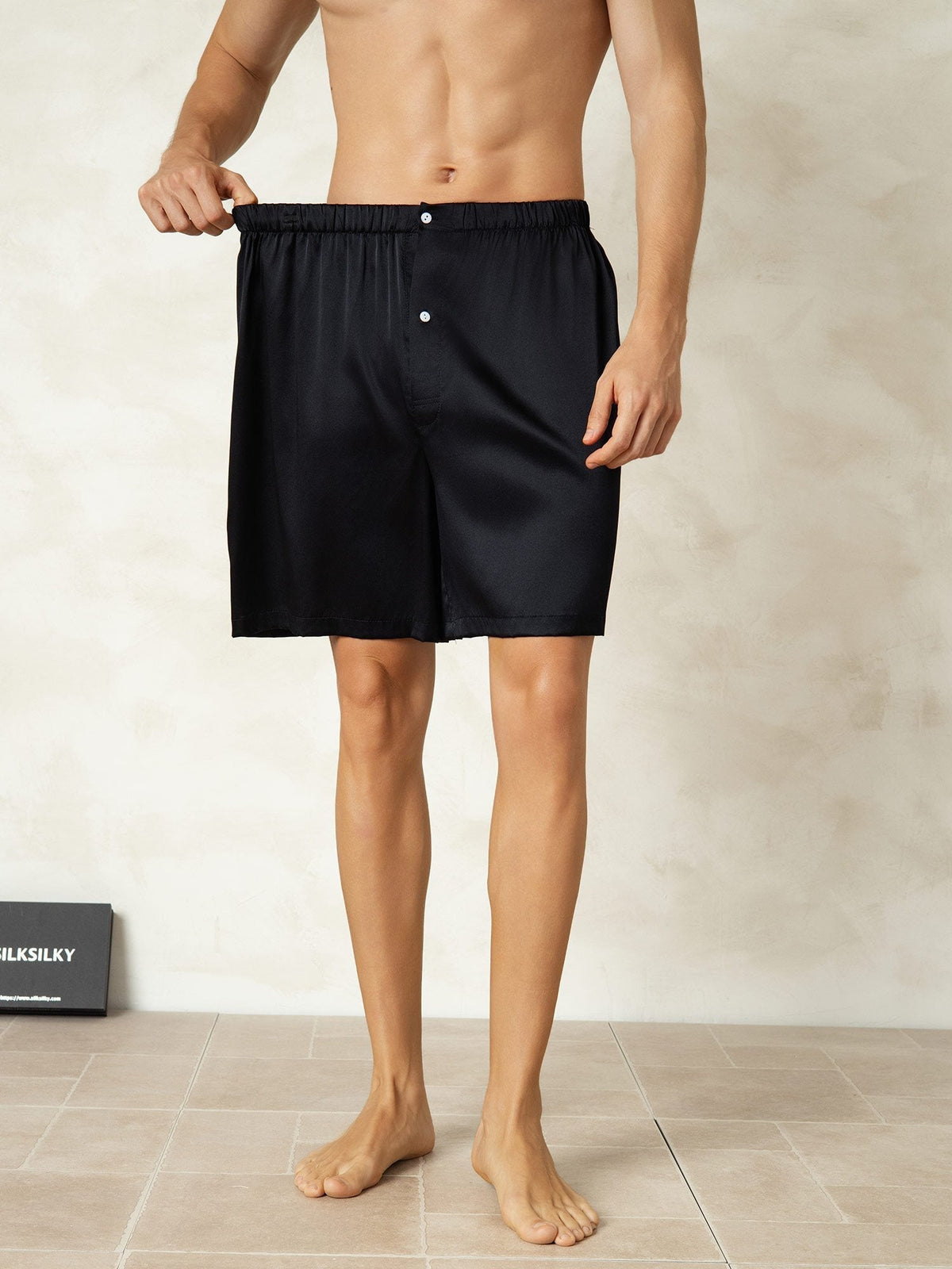 Pura Seda Cintura Elástica Pantalones Cortos De Dormir Para Hombre
