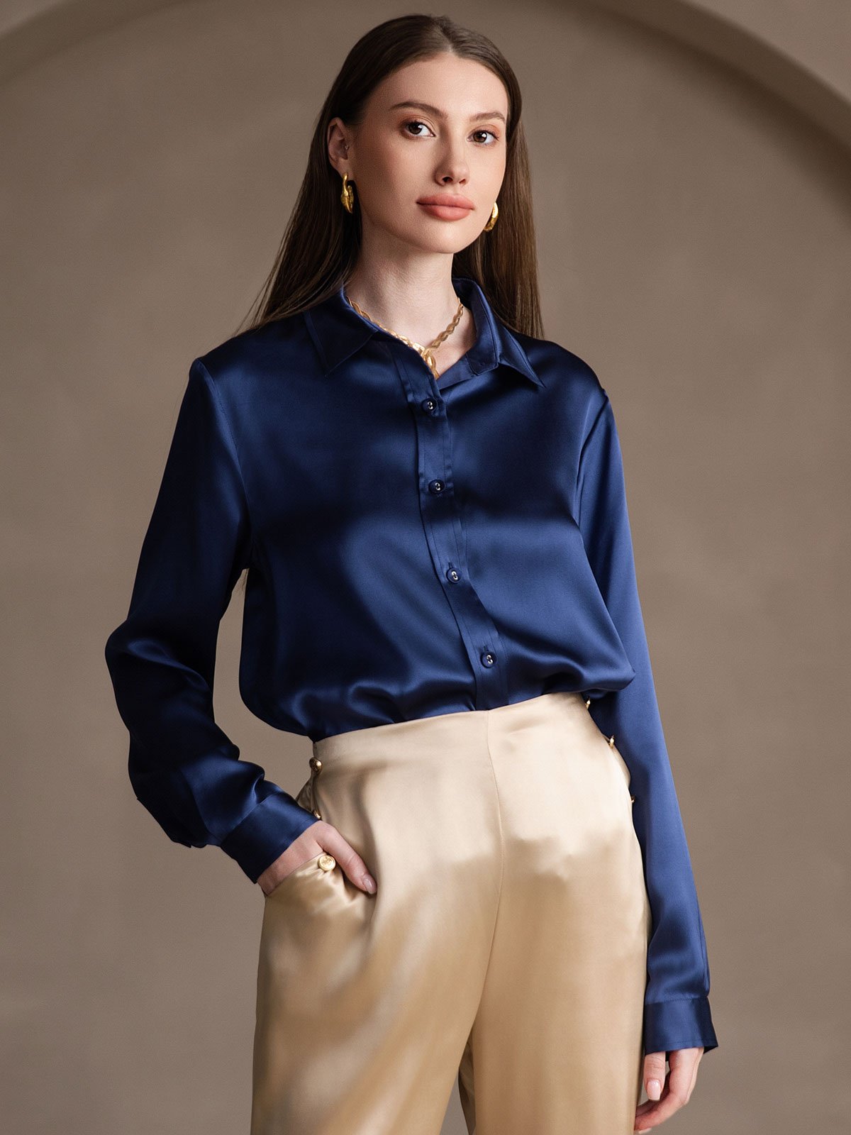 19 Momme Camisa Básica De Seda A La Moda