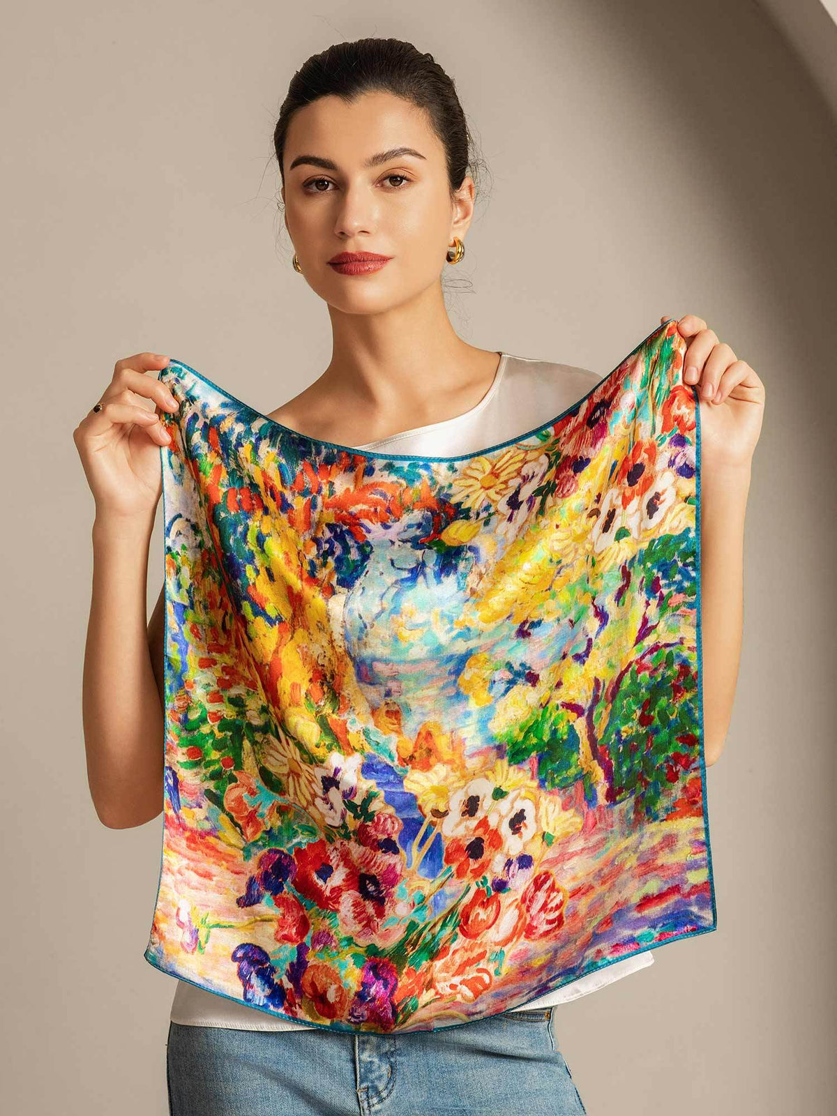 Pure Silk Pintura al Óleo Pañuelo Cuadrado - Tamaño 53x53cm
