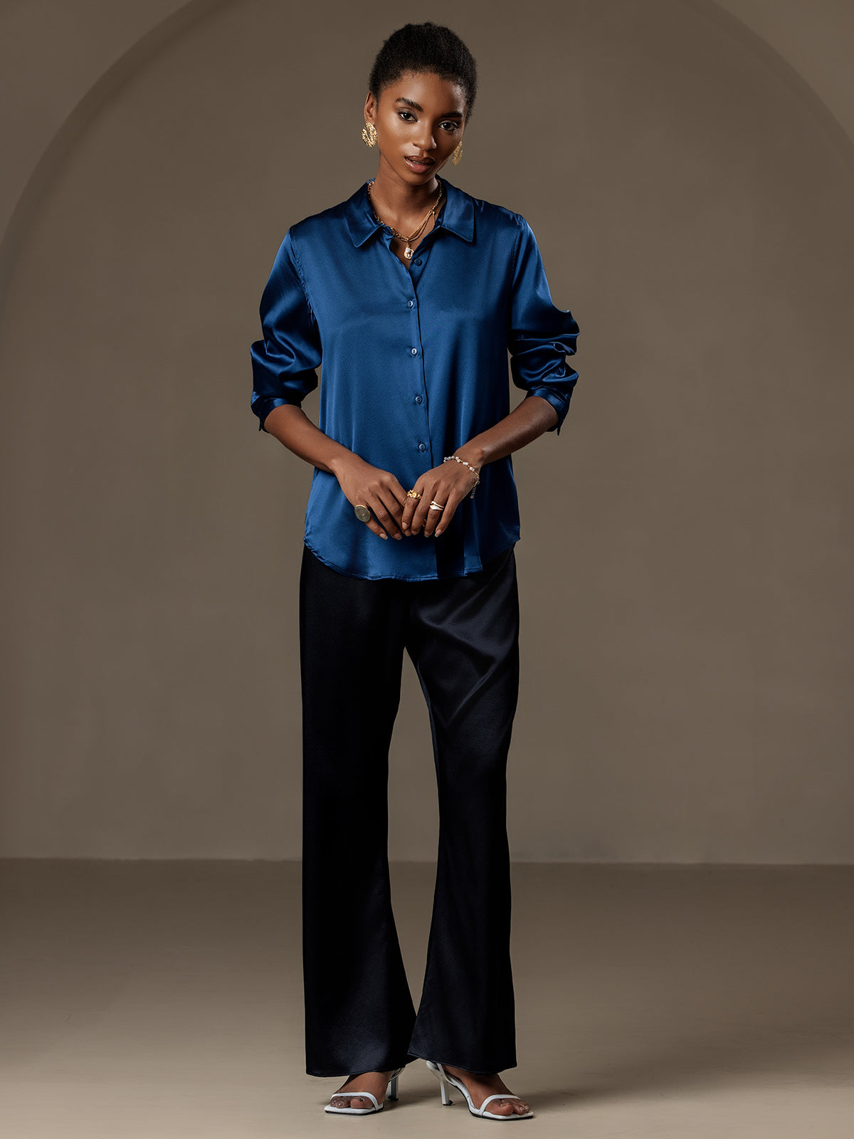 19Momme Aurora Cruz Seda con Cuello Básica  Camisa