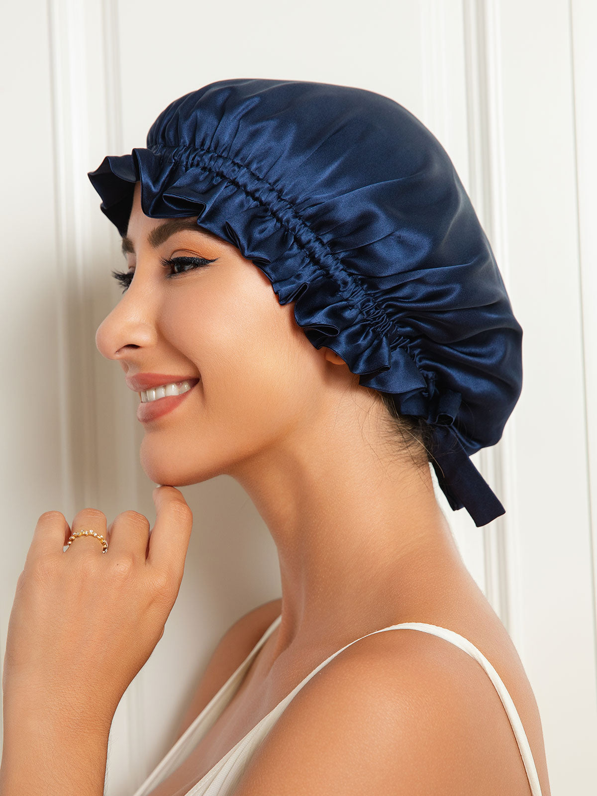 Gorro de doble capa de seda pura con cinta