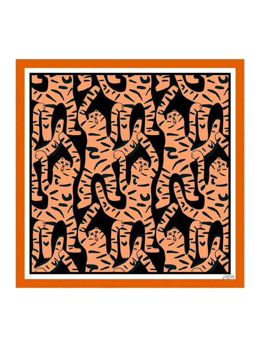 100 Porciento Bufanda De Seda De Morera Con Diseño De Tigre Tamaño 90x90cm