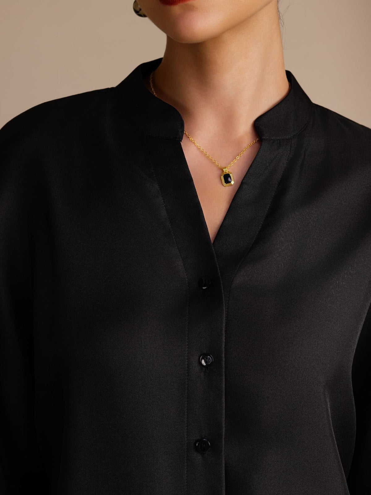 Blusa De Seda De Morera 100 Por Ciento Mujer Con Escote Abierto Y Cordón De Ajuste Manga Larga