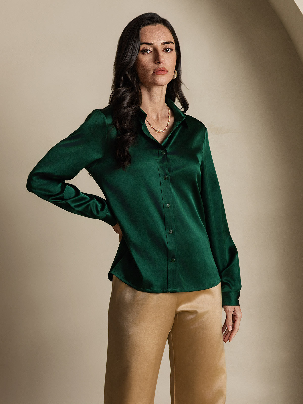 19 Momme Camisa Básica De Seda A La Moda