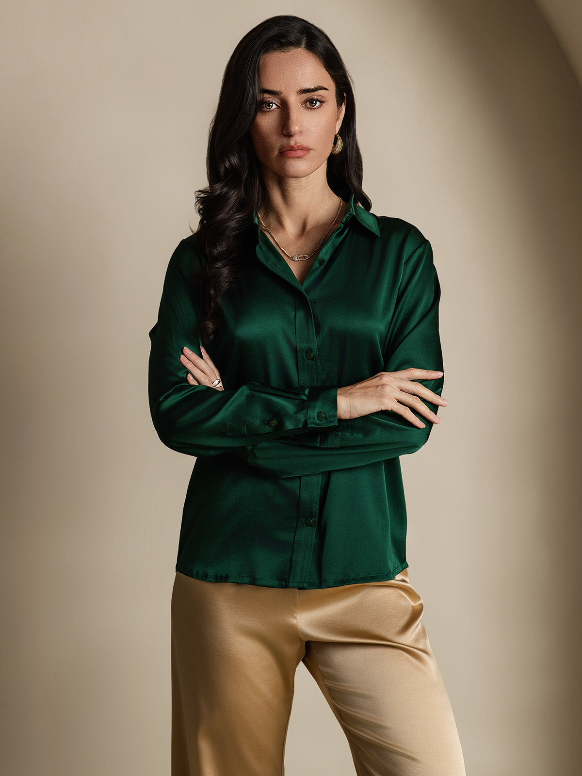 19 Momme Camisa Básica De Seda A La Moda