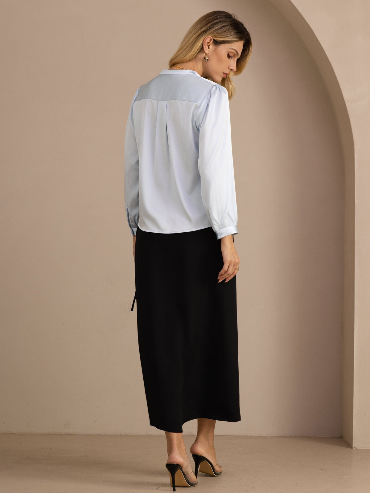 Blusa De Seda Mujer 19 Momme Con Escote Cruzado Y Manga Larga