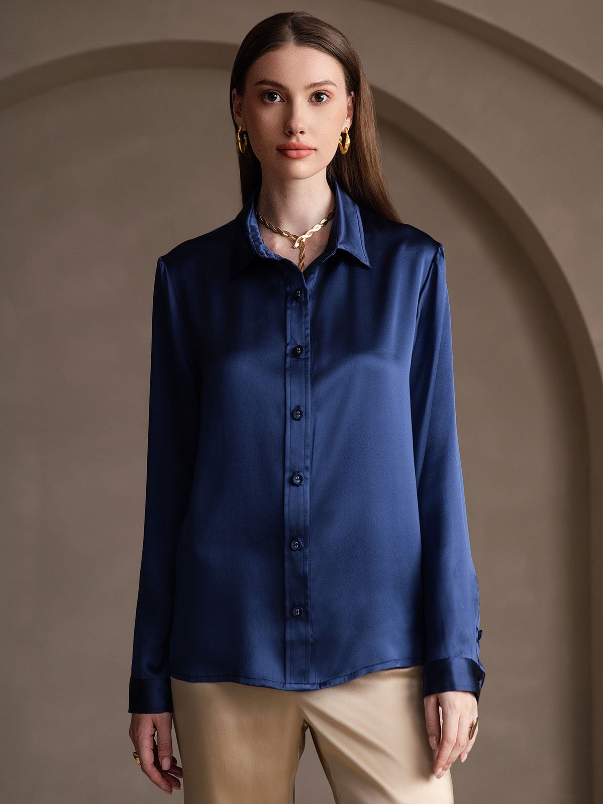 19 Momme Camisa Básica De Seda A La Moda