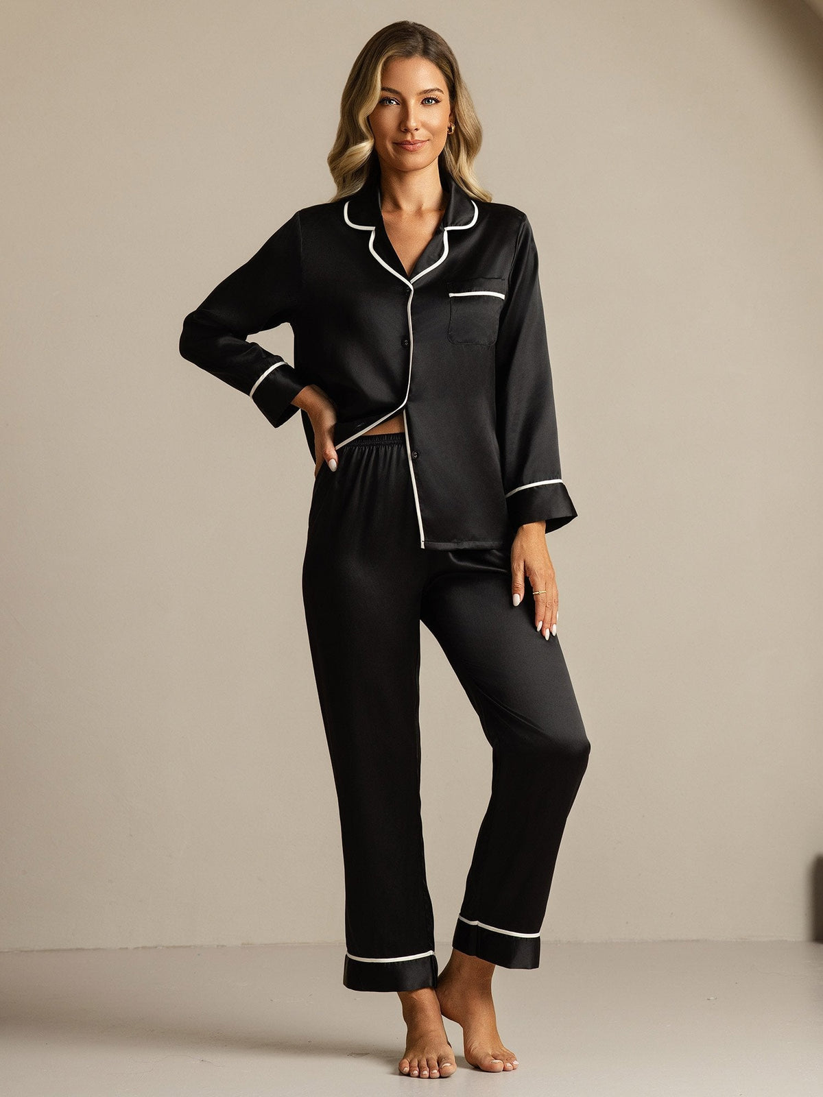 Conjunto de Pijama Clásico de Seda de Morera 100%