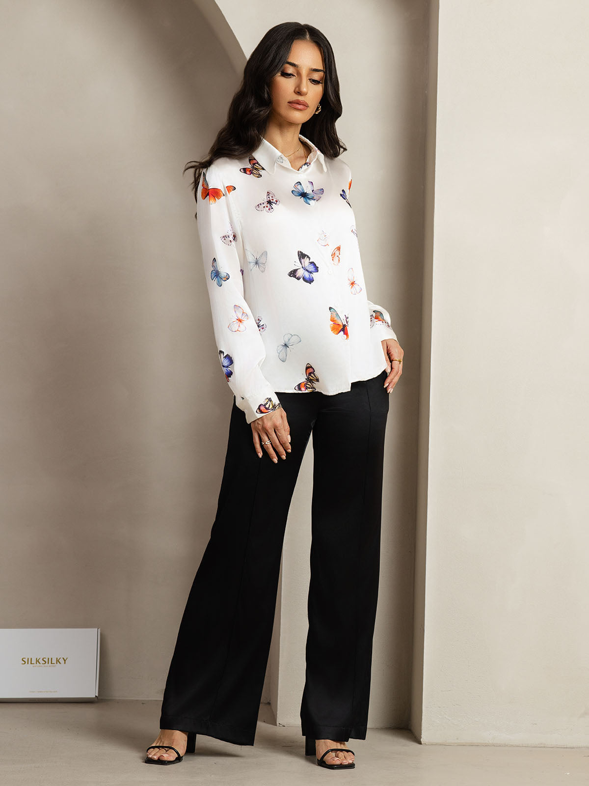19Momme Aurora Cruz Seda con Cuello Básica  Camisa