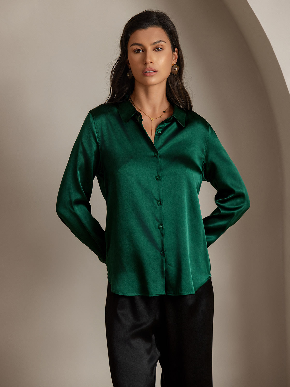 19Momme Aurora Cruz Seda con Cuello Básica  Camisa