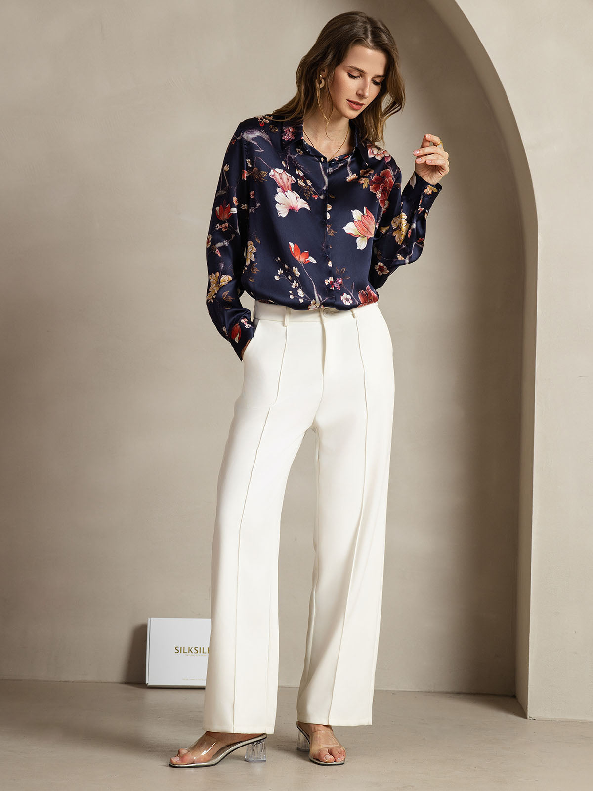 19Momme Aurora Cruz Seda con Cuello Básica  Camisa