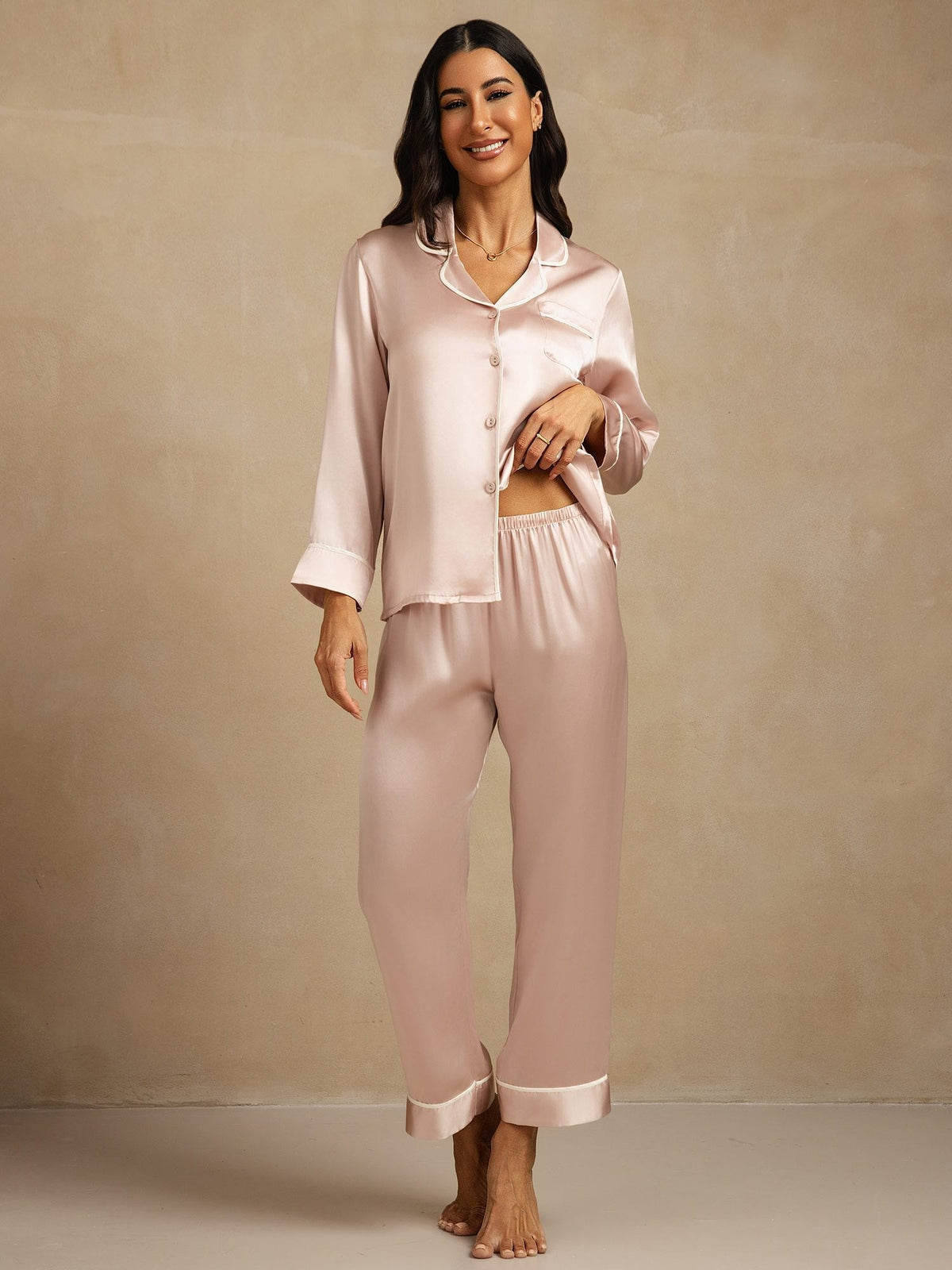 Conjunto de Pijama Clásico de Seda de Morera 100%