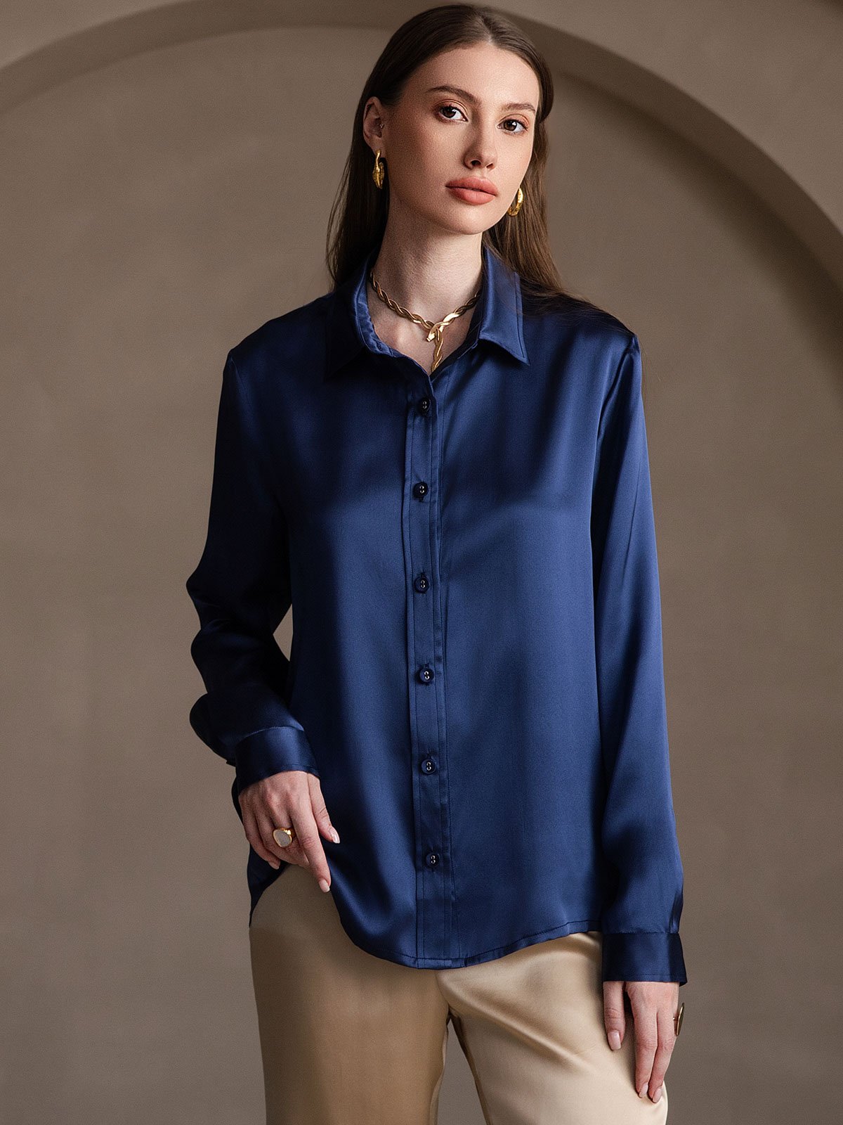 19 Momme Camisa Básica De Seda A La Moda
