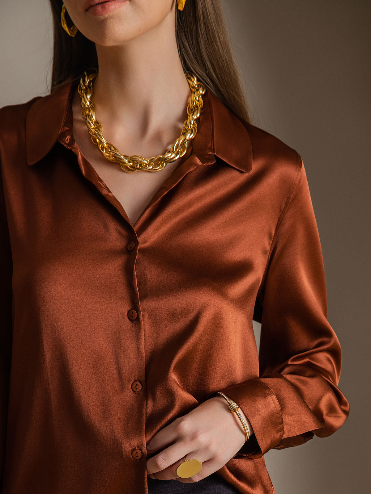 19Momme Aurora Cruz Seda con Cuello Básica  Camisa