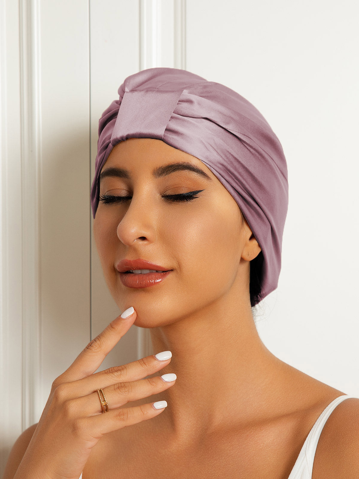 Gorro turbante de noche de doble capa de seda pura
