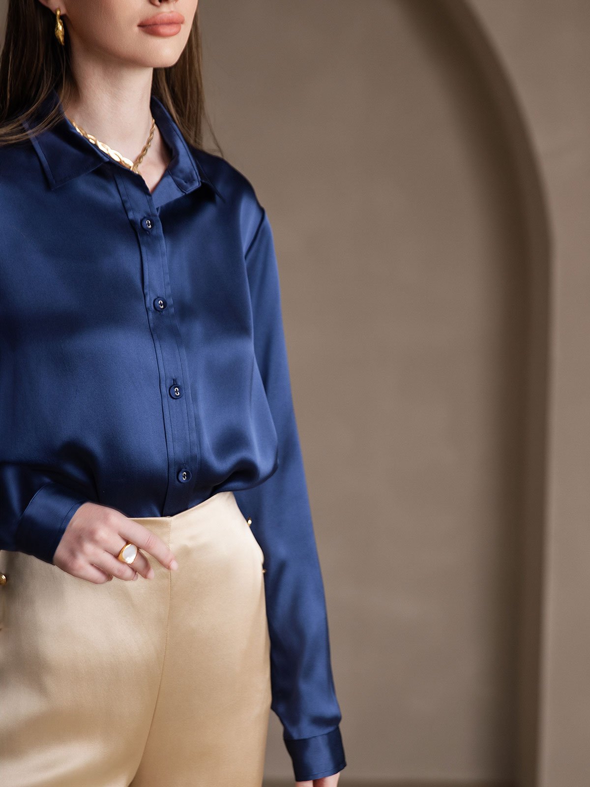 19 Momme Camisa Básica De Seda A La Moda