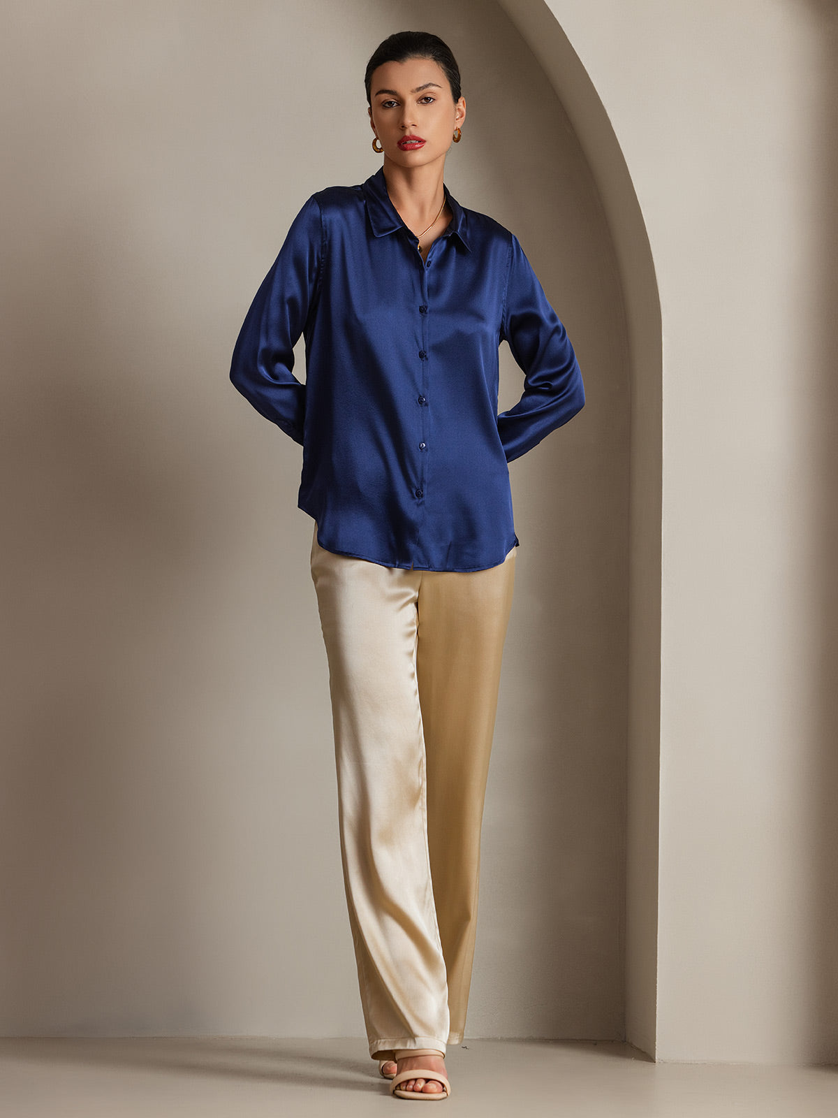 19Momme Aurora Cruz Seda con Cuello Básica  Camisa