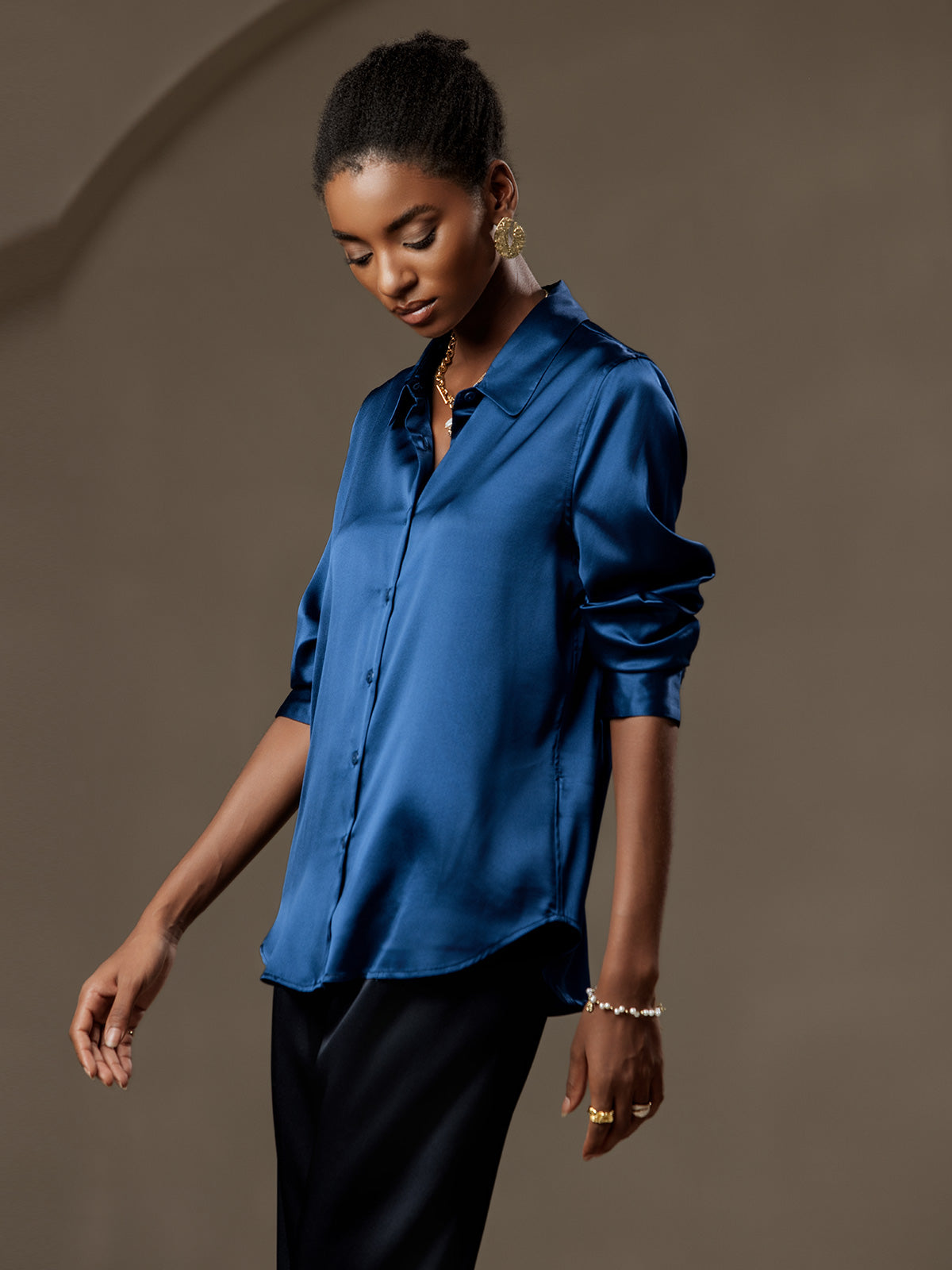 19Momme Aurora Cruz Seda con Cuello Básica  Camisa