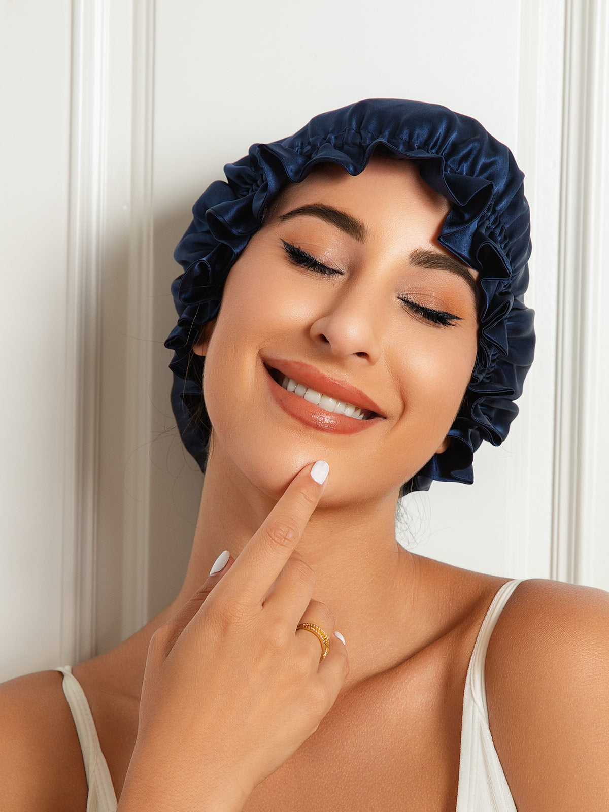 Gorro de doble capa de seda pura con cinta