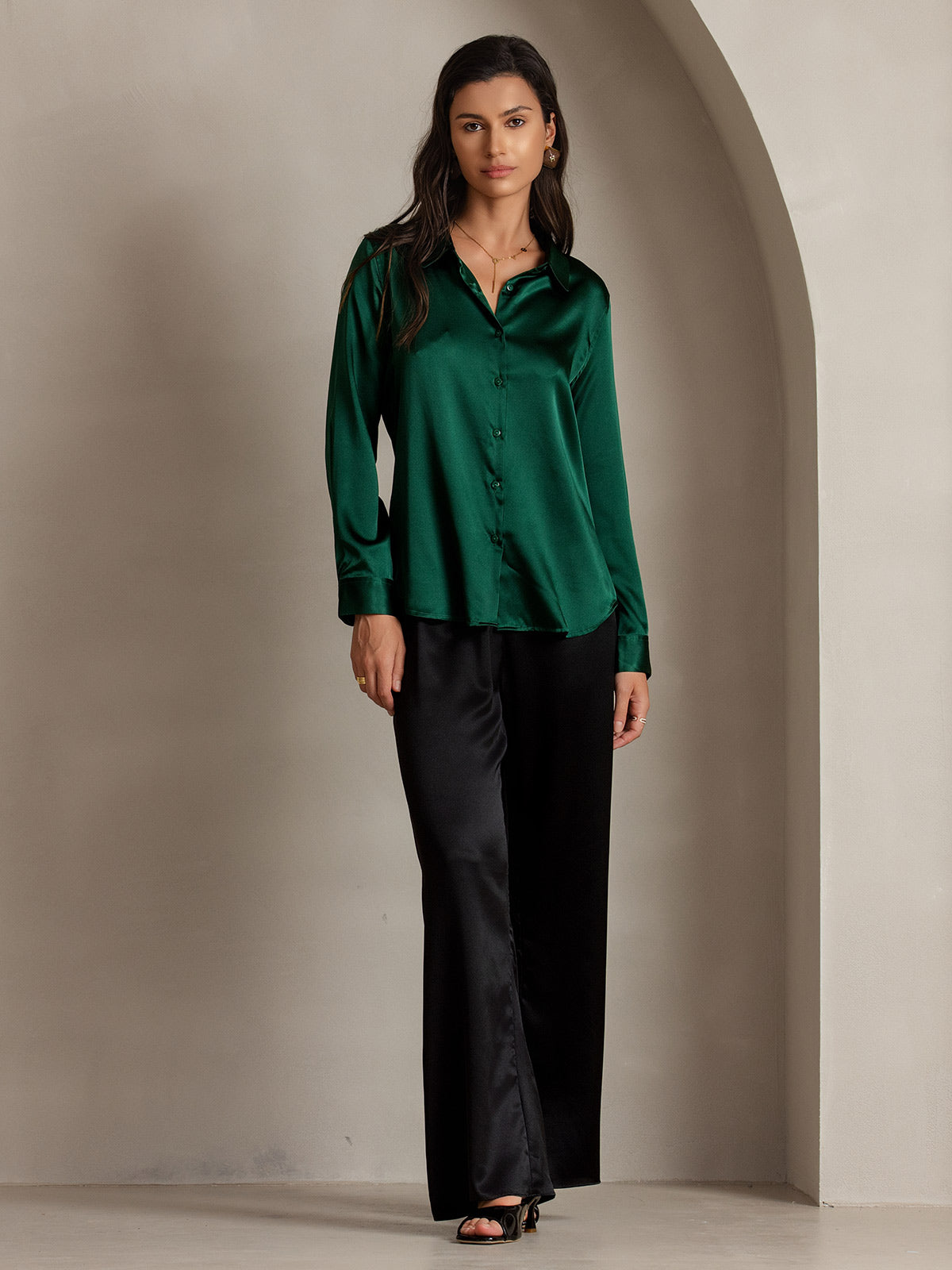 19Momme Aurora Cruz Seda con Cuello Básica  Camisa