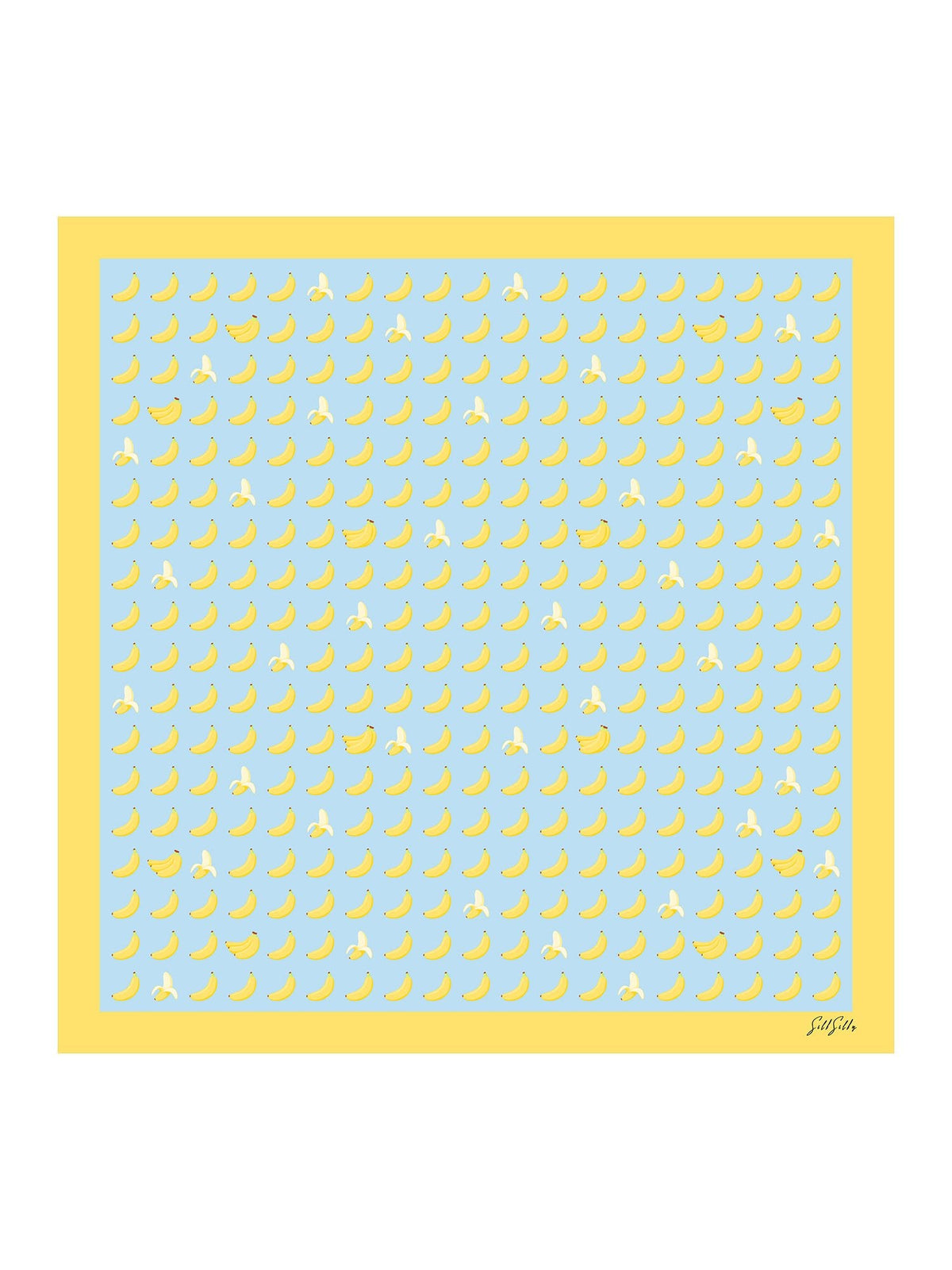 Pañuelo De Seda De Morera 100 Por Ciento Con Estampado De Banana Tamaño 90 x 90 cm