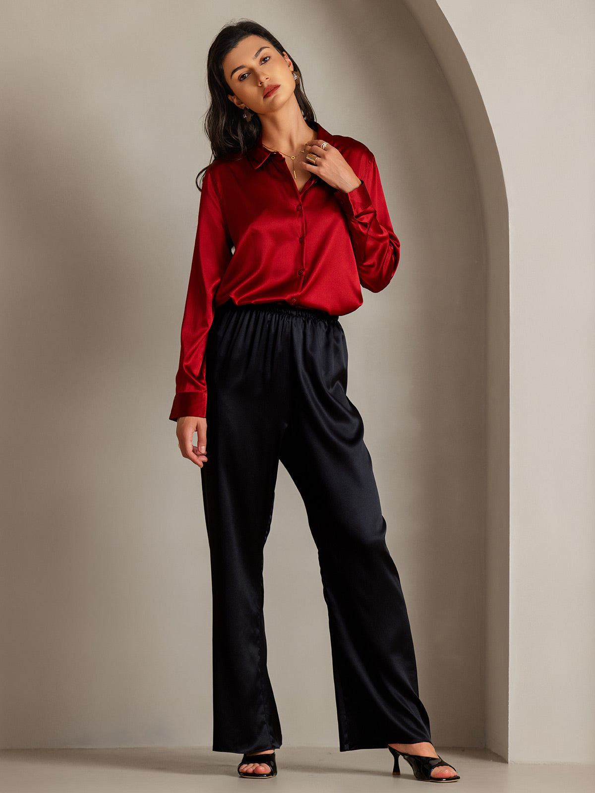 19Momme Aurora Cruz Seda con Cuello Básica  Camisa