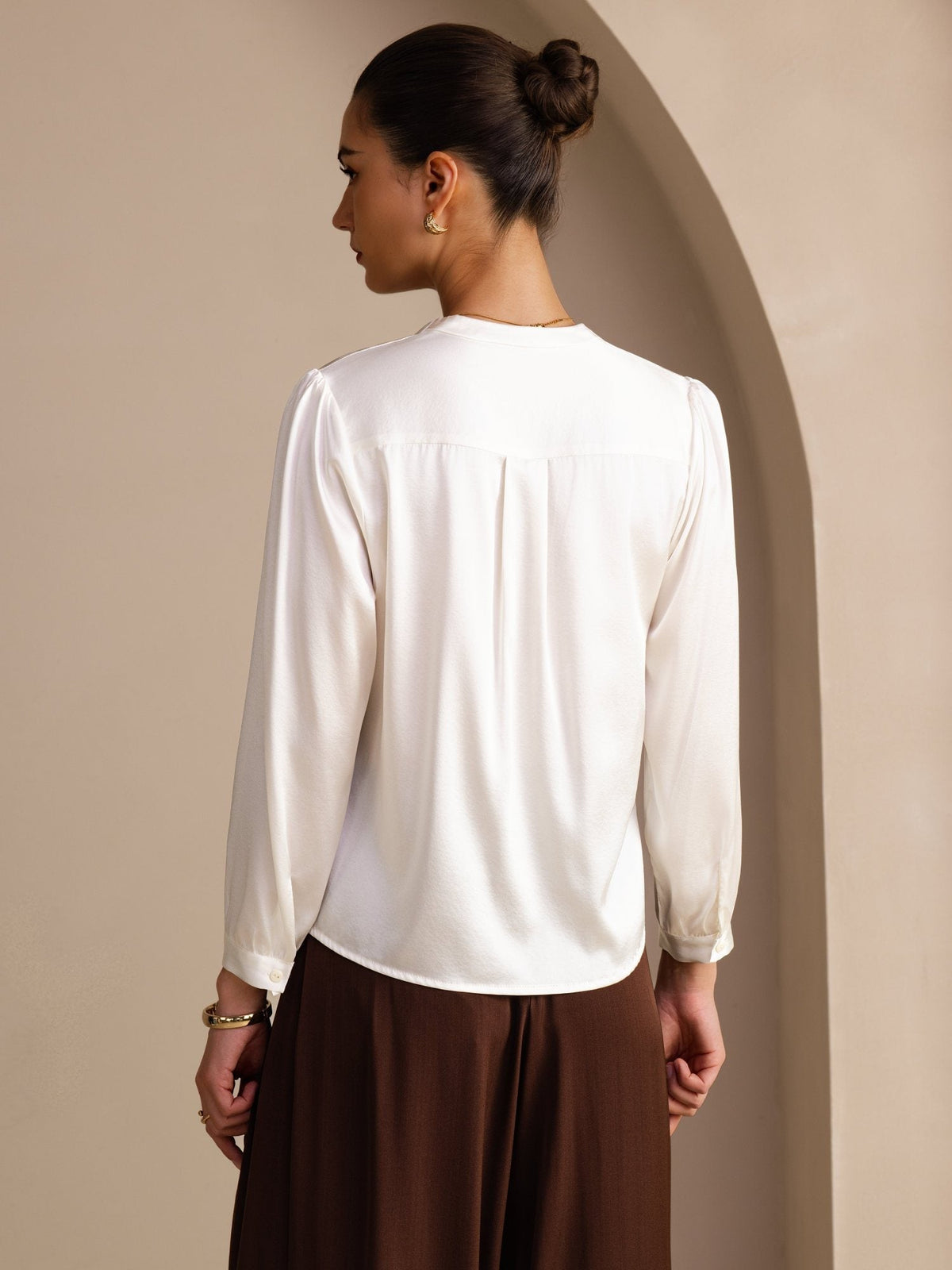 Blusa De Seda Mujer 19 Momme Con Escote Cruzado Y Manga Larga