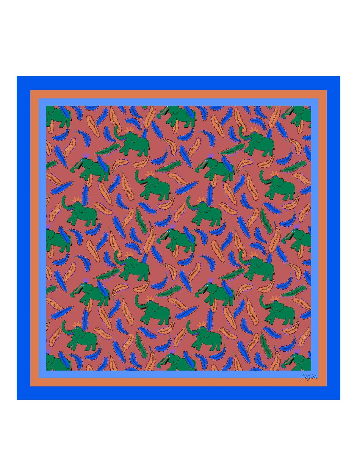 Pañuelo De Seda De Morera 100 Por Ciento Con Estampado De Elefante Tamaño 90 x 90 cm