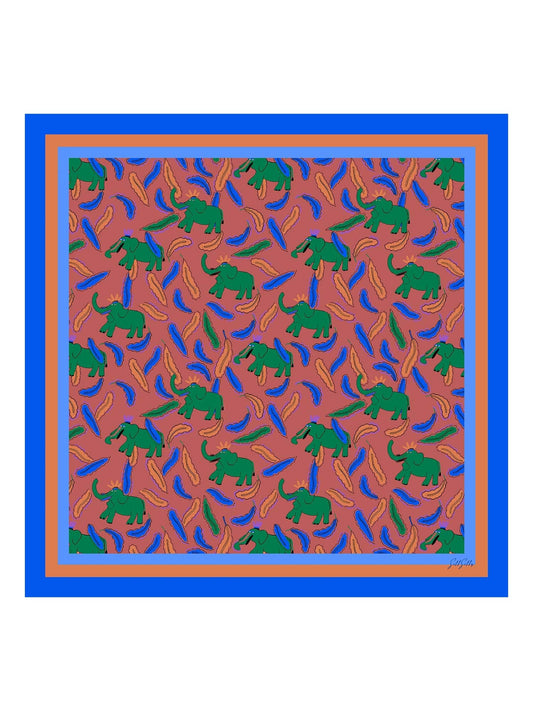 Pañuelo De Seda De Morera 100 Por Ciento Con Estampado De Elefante Tamaño 90 x 90 cm